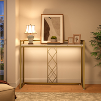 Vente en gros de table console moderne et étroite en or, table de canapé en faux marbre blanc, table de couloir pour l'entrée du foyer