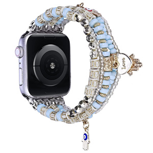 Pulsera de cuentas hecha a mano para <span class=keywords><strong>Apple</strong></span> <span class=keywords><strong>Watch</strong></span>, correa de 49mm, 46mm, 45mm, 44mm, 42mm, 41mm, <span class=keywords><strong>40mm</strong></span>, 38mm, correa de joyería de cristal y perlas para mujer - Product Image 3