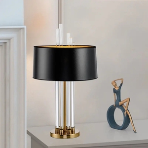 Hochwertige amerikanische Stil Kristall Tisch lampe Vintage Stoff Lampen schirm Luxus Messing Körper AC Power Hotel Restaurant Dekor Schreibtisch - Product Image 1