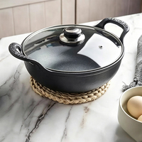 Cocotte en fonte avec couvercle en verre, pot profond rond pour soupes, ragoûts, hot pot, ustensile de cuisson antiadhésif