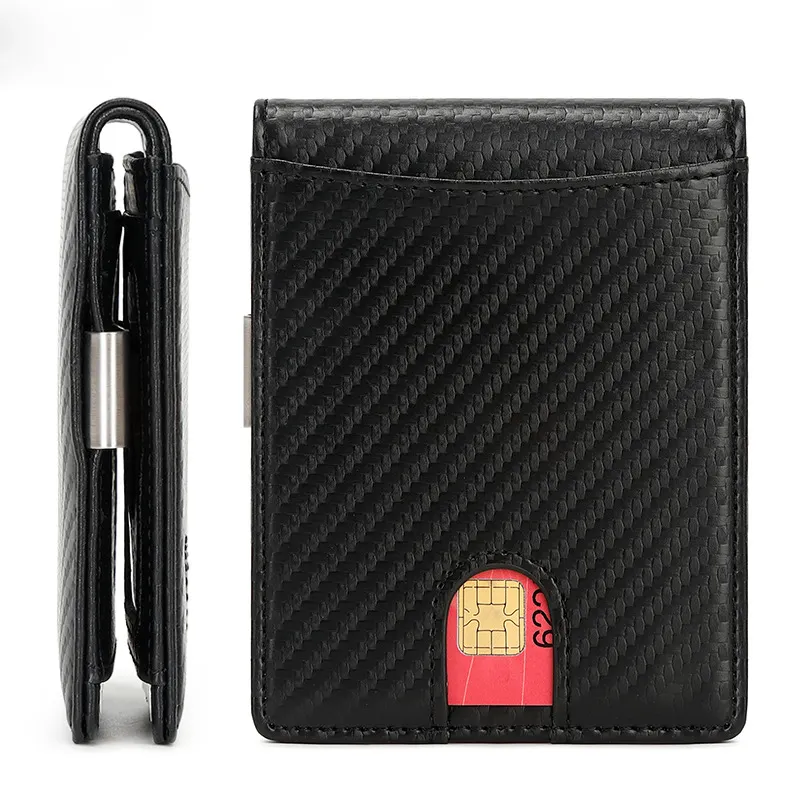 Custom Leather Wallet Front Pocket RFID Blocking Slim Wallet For Men With Money Clip