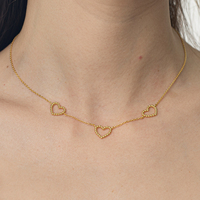 Collier délicat à trois cœurs creux plaqué or 18 carats en argent sterling 925, ensemble de bijoux pour femmes