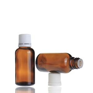 1 oz 30ml Amber Round Essential Oil Glass <b>Bottle</b> With White <b>Plastic</b> Screw Cap - Product Image 5