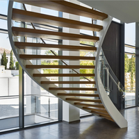 Escalier incurvé DAIYA, escalier en fer avec garde-corps en verre trempé, main courante en bois, escaliers modernes, escaliers intérieurs en acier, durée de vie
