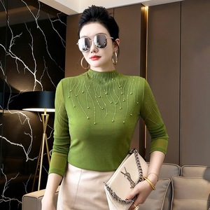 Solid Color Mesh Long-Sleeved T-Shirt 2026 Summer All-Match Small Shirt Simple Casual Wear Western Style Hot Drilling Top - Product Image 1