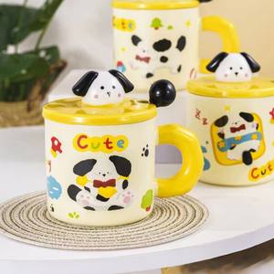 Tasse à café <span class=keywords><strong>en</strong></span> <span class=keywords><strong>porcelaine</strong></span> <span class=keywords><strong>vintage</strong></span> 400ml mignon <span class=keywords><strong>chien</strong></span> faite à la main poupée de dessin animé 3d tasse <span class=keywords><strong>en</strong></span> céramique avec couvercle et cuillère - Product Image 4