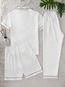 Factory Wholesale Satin Smooth Three Piece Pajama Set Solid Color Lapel Comfortable <strong>Men's</strong> Pajamas - Product Image 6