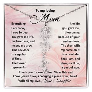 Collar con Colgante Clásico de Cobre con Nombre de Flor Personalizado para Mi Querida Mamá, con Tarjeta de Texto Personalizada - Regalo del Día de la Madre de la Parte de la Hija - Product Image 1