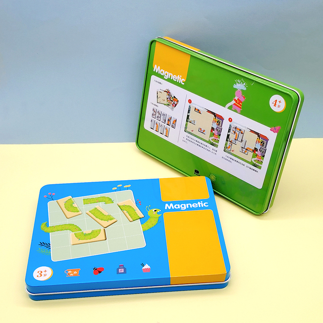 Kids Safe Magnetic Game Tin Box Rectangular Tinplate Metal Box with Lid for Children's Educational Games & Toys