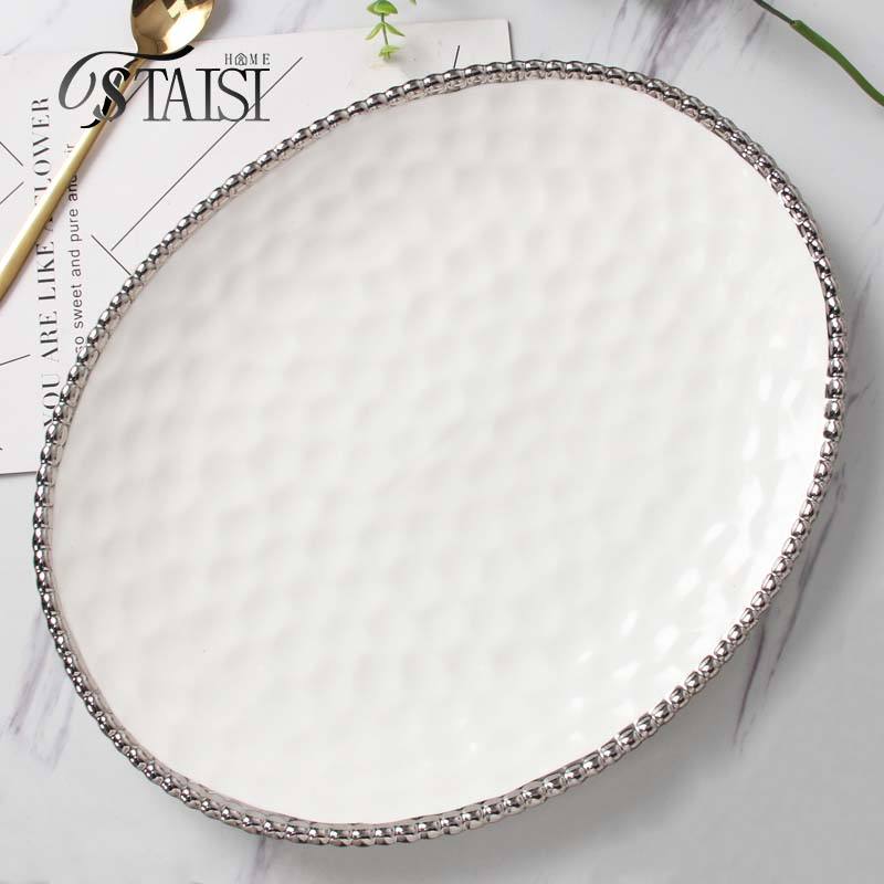 RCP015 Wholesale Hotel Restaurant Chefs Plate Ceramic Silver Bead