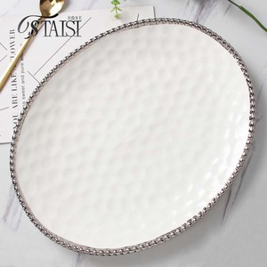 RCP015 Vente en gros d'assiettes pour chefs d'hôtels et de restaurants Grandes assiettes en céramique argentée 16 "pour repas de mariage - Product Image 1