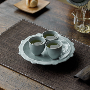 Bandeja de Cerámica Guanlan Azul Cielo para Té, Soporte Redondo Multiusos para Tetera, Bandeja para Tazas y Tazones - Product Image 3
