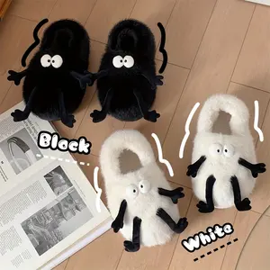 Sevimli Wobbly eller terlik karikatür kömür topu yumuşak peluş ev terlikleri