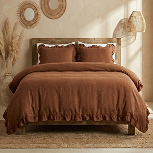 <span class=keywords><strong>Housse</strong></span> <span class=keywords><strong>de</strong></span> <span class=keywords><strong>couette</strong></span> en <span class=keywords><strong>lin</strong></span> brun avec bordure à volants, ensemble <span class=keywords><strong>de</strong></span> literie en <span class=keywords><strong>lin</strong></span> lavé doux, décoration <span class=keywords><strong>de</strong></span> chambre rustique style ferme - Product Image 1