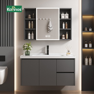 Premium Modern 60 Inch Double Sink Bathroom Vanity Set Illuminated Countertop Multifunctional Storage Cabinet for Home <b>Bar</b> Use - Product Image 2