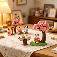 Figur Resin Kucing Bunga Sakura Kawaii, Ornamen Meja Piramida Burung Sakura, Hiasan Religius Estetis untuk Meja Kamar Tidur Rumah yang Hangat