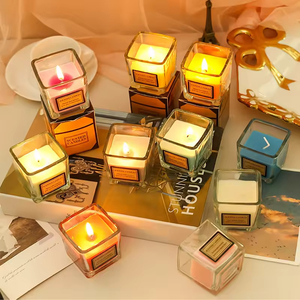 Bedroom Romantic Deodorization Hotel SPA Candlelight Dinner Windproof Smokeless KTV Aromatherapy <b>Candle</b> Glass square Cup <b>Candle</b> - Product Image 1