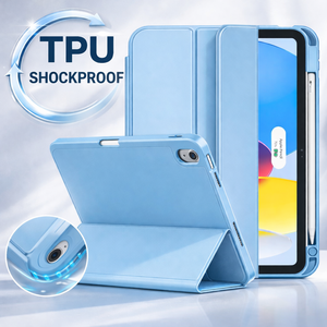 ขายส่งเคส iPad รุ่นที่ 10 ขนาด 10.9 นิ้ว ปี <span class=keywords><strong>2022</strong></span> พร้อมช่องใส่ดินสอ ที่วางแบบพับได้ 3 ตอน ฝาหลัง TPU - Product Image 1