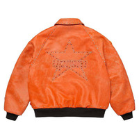 Blouson Bomber en Cuir PU Personnalisé pour Homme avec Broderie Appliquée en Strass, Style Vintage Vieilli, Fermeture Éclair Intégrale