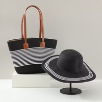 Populaire Luxe Grand Sac Fourre-tout de Plage en Paille Assorti Chapeau de Soleil et Sac à Main Ensembles pour Femme
