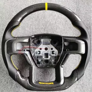 Customized Real Carbon Fiber Steering Wheel Flat Bottom Yellow Stripe For FORD RAPTOR F150 2015-2020 Steering Wheel Carbon Fiber