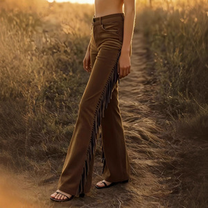 <span class=keywords><strong>Pantalon</strong></span> décontracté coupe bootcut en <span class=keywords><strong>velours</strong></span> suédé vintage à franges style western pour <span class=keywords><strong>femme</strong></span>, modèle transfrontalier Europe-Amérique, très demandé - Product Image 4