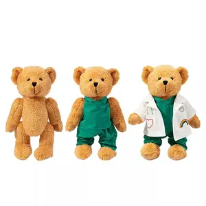 Ours en peluche confortable et mignon avec vêtements blancs et verts, jouets pour bébé, prix bas, Offre Spéciale