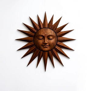 Arte Mural de Madera de Teca Tallada a Mano con Rostro de Sol, Escultura Colgante de Pared, Decoración Rústica Bohemia para Sala de Estar, Dormitorio, Patio y Jardín - Product Image 1