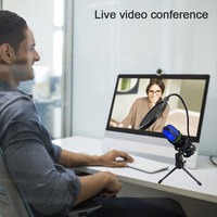 3.5mm/USB filaire bureau trépied MIC stéréo condensateur Microphone antibruit hypercardioïde RGB éclairage pour Studio vidéo