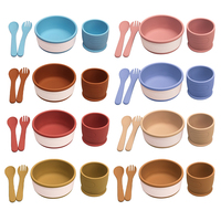 Juego de utensilios de silicona sin BPA para niños, platos con ventosa, cuenco, babero, vajilla de silicona de grado alimenticio para bebés, proveedor de fábrica