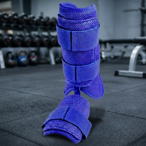 Protector de pierna de malla azul con cierre de gancho y bucle, protección ligera para deportes, para todas las estaciones, talla adulta - Product Image 4