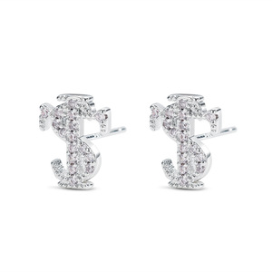 Stk Letter Full Diamond Stud Earrings 925 Sterling Silver Unisex Everyday Wear - Product Image 4