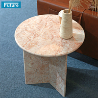 Table d'appoint moderne en marbre rose crème pour appartement, villa, hôtel, salon, chambre à coucher, imperméable, garantie 1 an