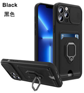 Funda de teléfono con soporte para anillo de tarjeta de cámara deslizante para iPhone 15 14 13 12 11 <span class=keywords><strong>pro</strong></span> Max funda de silicona - Product Image 4