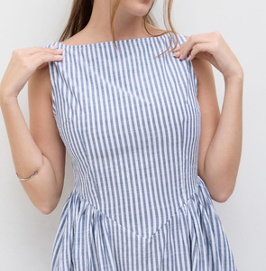 Abito Midi <span class=keywords><strong>a</strong></span> <span class=keywords><strong>Righe</strong></span> <span class=keywords><strong>Blu</strong></span> <span class=keywords><strong>e</strong></span> Bianche Senza Maniche per Donna, <span class=keywords><strong>Vestito</strong></span> Estivo Casual con Scollo <span class=keywords><strong>a</strong></span> Barca <span class=keywords><strong>e</strong></span> Linea ad <span class=keywords><strong>A</strong></span> per Signore - Product Image 4