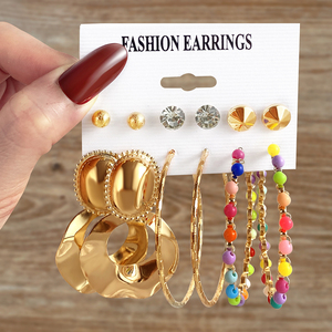 Ensemble de boucles d'oreilles créoles style punk rétro couleur or, motifs fleur, cœur et étoile, pour femme - Product Image 4