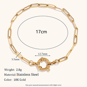 Tarnish-Free 18K Gold Plated Stainless Steel <b>Snake</b> Paperclip <b>Chain</b> Spring Clasp Trendy Geometric Natural Stone Charm Bracelet - Product Image 2