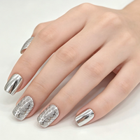 Faux ongles autocollants brillants effet craquelé chromé argenté, courts carrés effet miroir, réutilisables en acrylique, lot de 24 pièces pour salon
