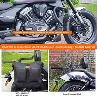 QJMOTOR Flash 600V4 (Modèle 2026) – Barres de protection moteur, dossier pliable, sacoches en toile et cuir, acier carbone pour moto