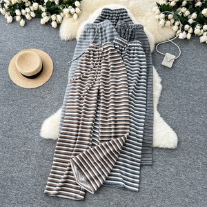 2025 <span class=keywords><strong>donna</strong></span> autunno <span class=keywords><strong>pantaloni</strong></span> larghi a righe a blocchi di colore-Design Casual lavorato a maglia <span class=keywords><strong>con</strong></span> cintura elastica - Product Image 1