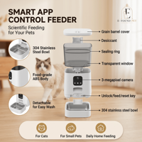 Distributeur de nourriture pour animaux de compagnie à double alimentation 6L grande capacité avec contrôle par application, caméra vidéo WiFi à distance, anti-blocage, Fresh Lock, OEM