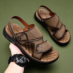 2026 New High Quality Breathable Casual Leather Slippers Outdoor <b>Sandals</b> Men Hiking Safety <b>Elastic</b> Summer Shoes Water EVA Insole - Product Image 3
