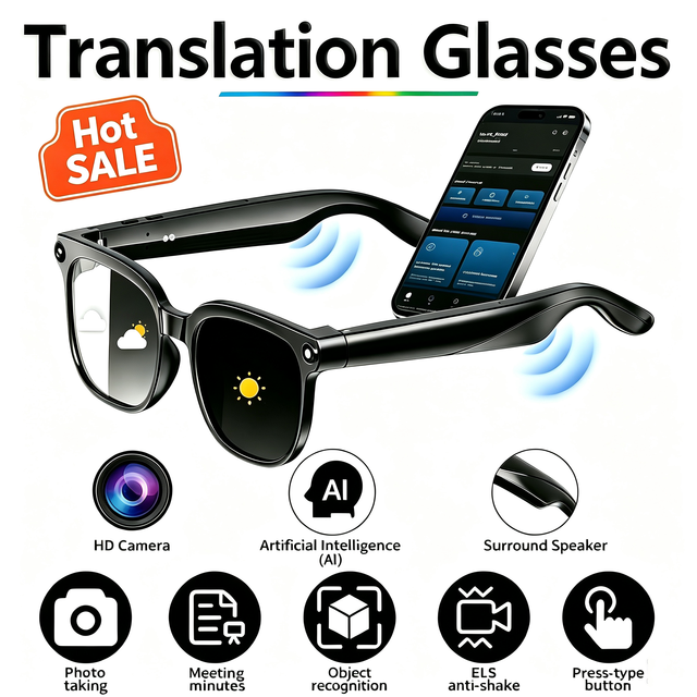 2026 AI Smart Glasses With Camera Video Record Translation Wireless Audio AI Smart Glasses for Outdoor Travel