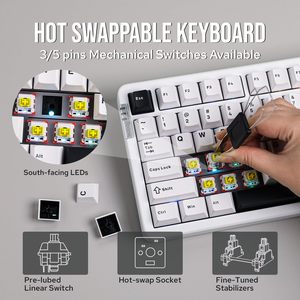 Venta al por mayor HI86 Inalámbrico RGB 75% Diseño Aluminio RGB Retroiluminado Mecánico Gaming Keyboard Hot Swap Tipo-C Teclado Recargable - Product Image 4