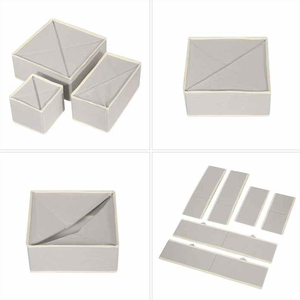 Lot <span class=keywords><strong>de</strong></span> 12 boîtes <span class=keywords><strong>de</strong></span> rangement pliables en tissu beige rectangulaire pour sous-vêtements, soutiens-gorge et chaussettes - Product Image 3
