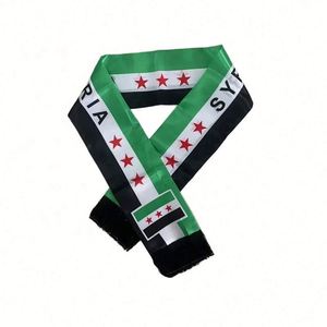 Écharpe en satin polyester blanc/noir à franges, promotionnelle pour événements, motif pays Syrie, pour la Journée Nationale et les Clubs de Supporters de Football - Product Image 5