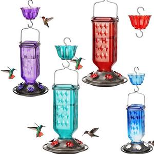 Mangeoire en plastique LM à 6 ports d'alimentation, pour oiseaux, à suspendre, pour nectar, décoration de jardin extérieur, avec fosse anti-fourmis, modèle LM25232 - Product Image 1