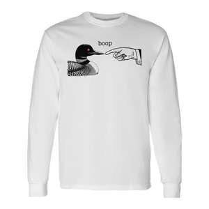 Camiseta de manga larga para amantes de las aves acuáticas con diseño de Loon Boop y mano apuntando - Product Image 1