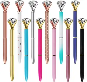 Gemischte Farben Stifte Spaß Phantasie Bling Crystal Diamond Custom Luxus Metall Kugelschreiber