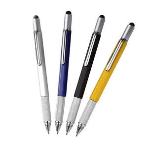 6 合 1 顶部触摸金属圆珠笔与水平和螺丝刀水平测量标尺工具圆珠笔